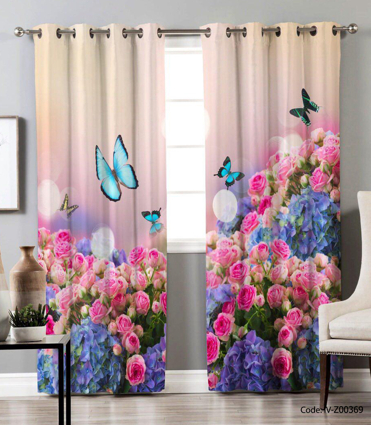 پرده پانچی اتاق خواب مدل باغ بهاری