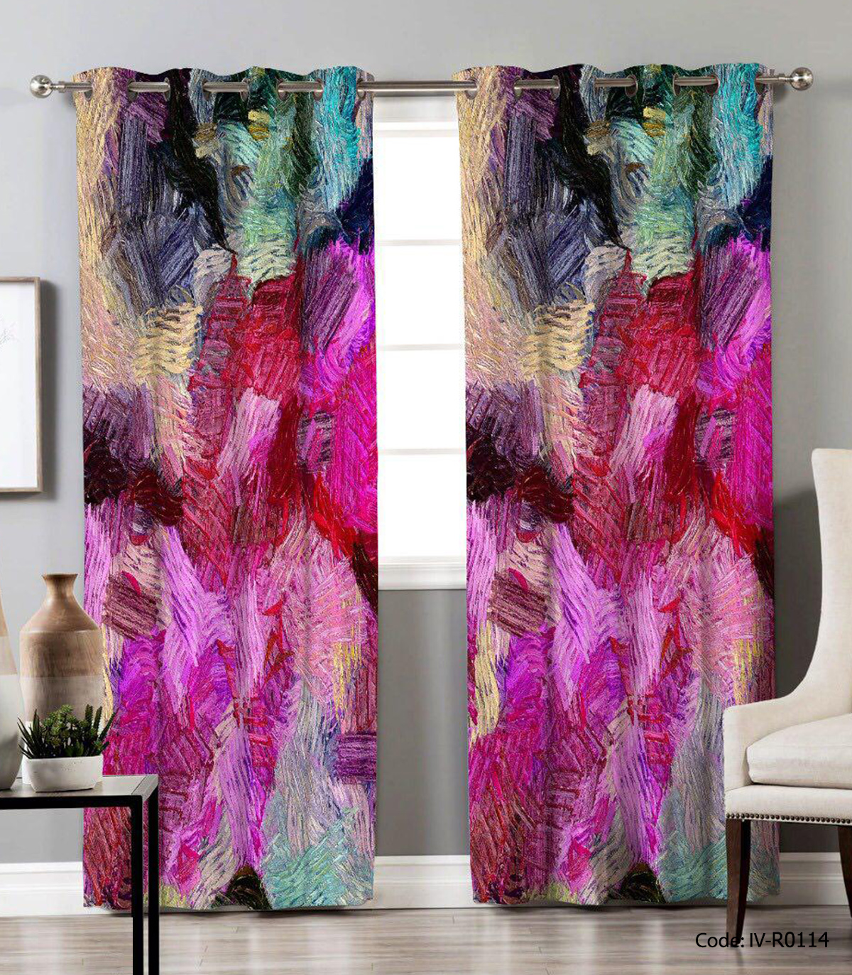 پرده پانچ اتاق خواب 2 تکه مدل آبرنگی