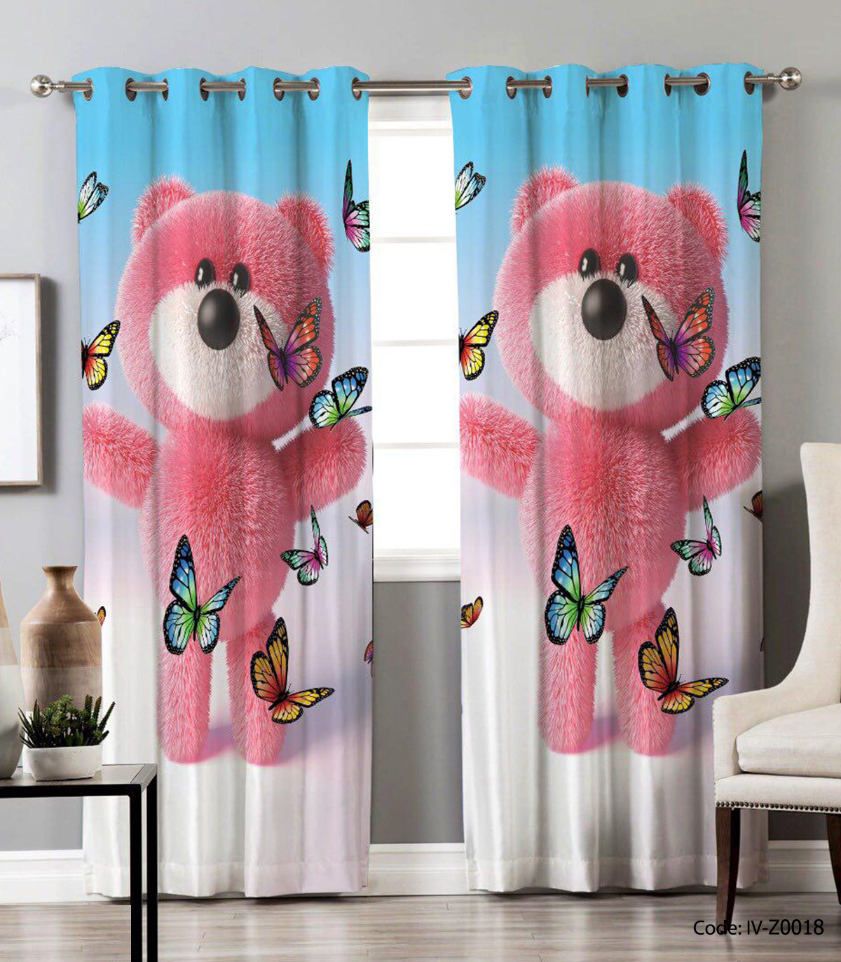 پرده پانچ کودک مدل خرس صورتی