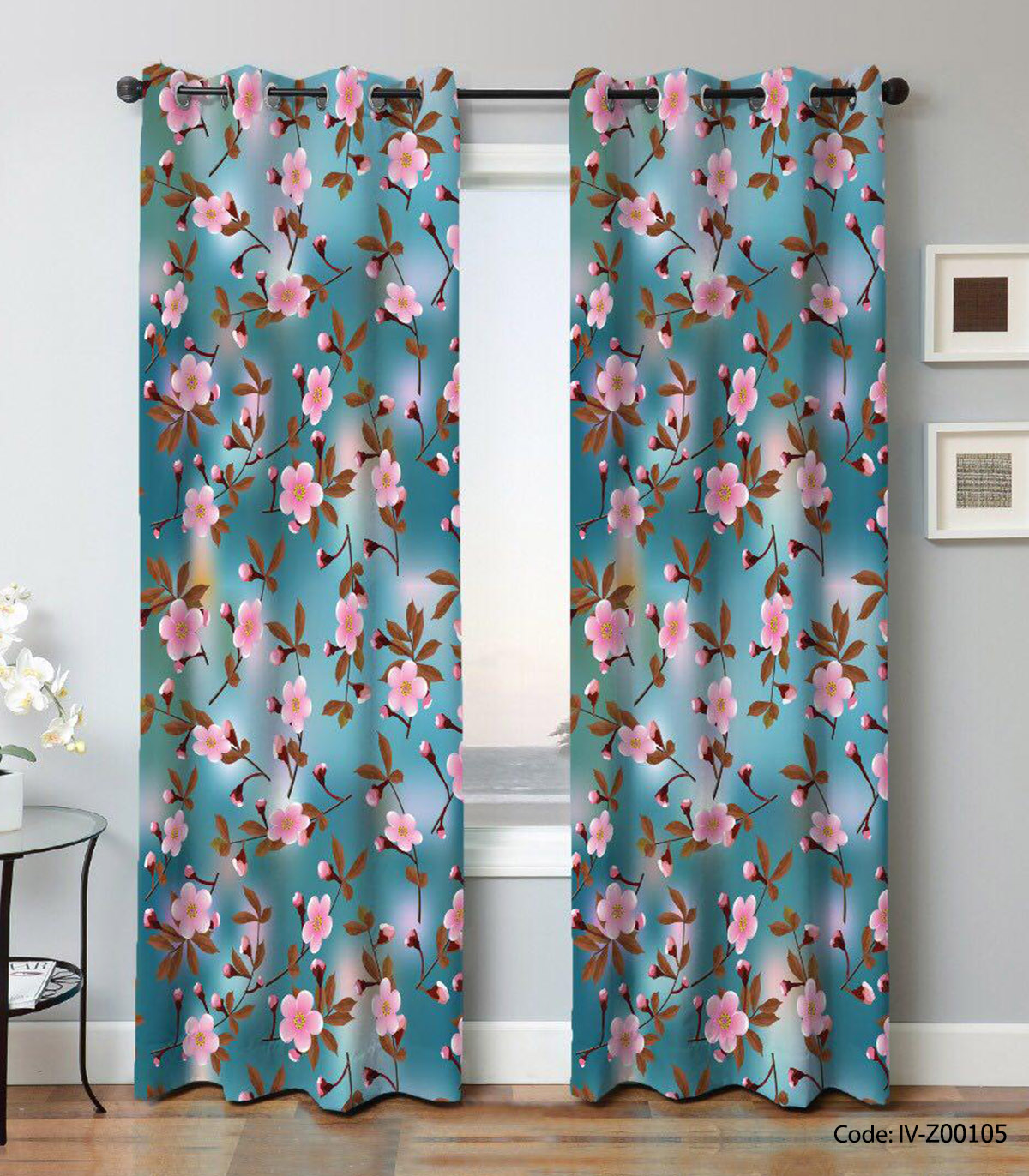 پرده پانچ اتاق خواب مدل شکوفه های صورتی