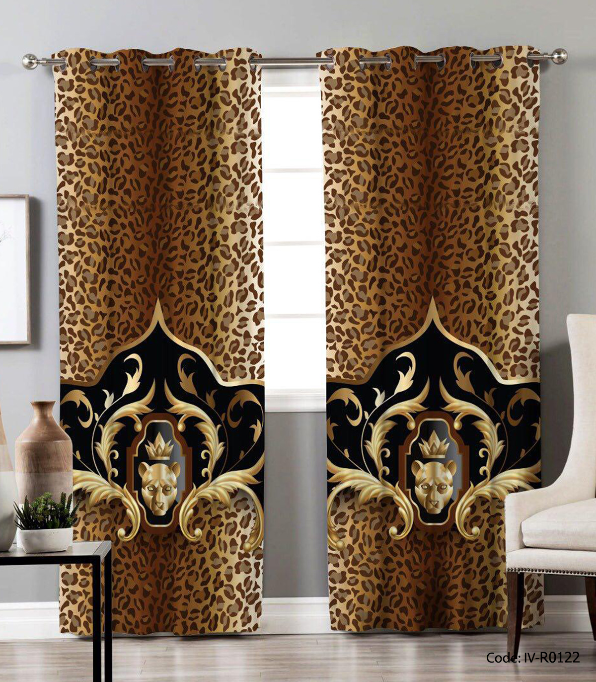 پرده پانچی اتاق پذیرایی دو تکه مدل پلنگی