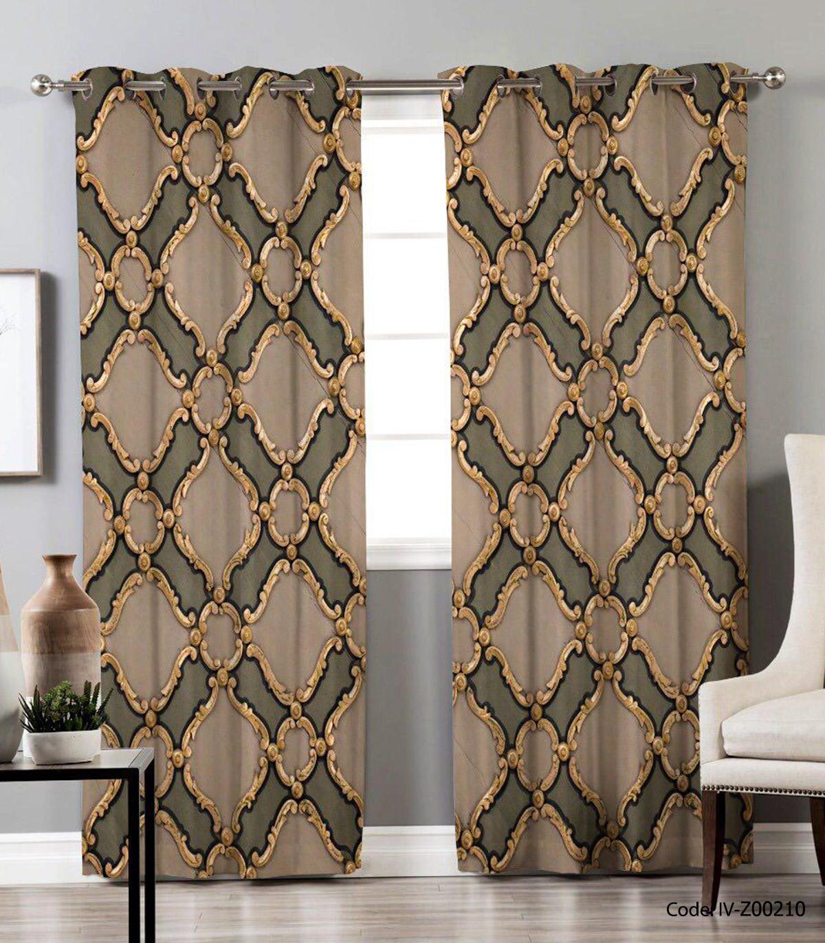 پرده پانچ پذیرایی 2 تکه مدل گلناز