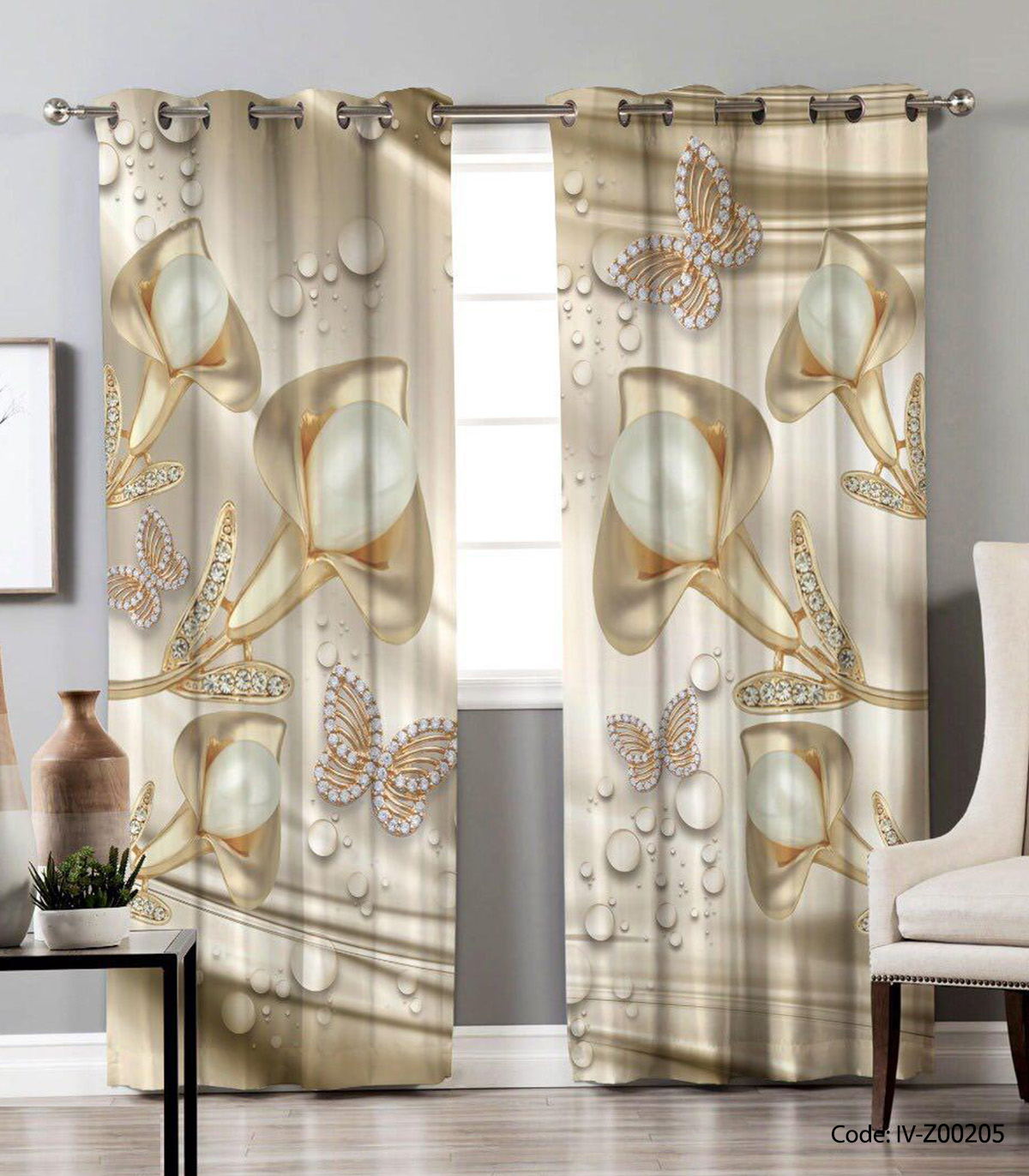 پرده پانچ اتاق پذیرایی 2 تکه مدل مروارید