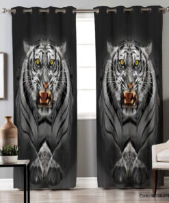 پرده پانچی سالن پذیرایی دو تکه مدل ببر نقره ای