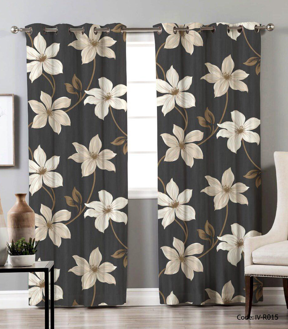 پرده پانچ 2 تکه سالن پذیرایی مدل گلبرگ