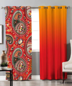 پرده پانچی اتاق خواب و پذیرایی مدل گل ترمه