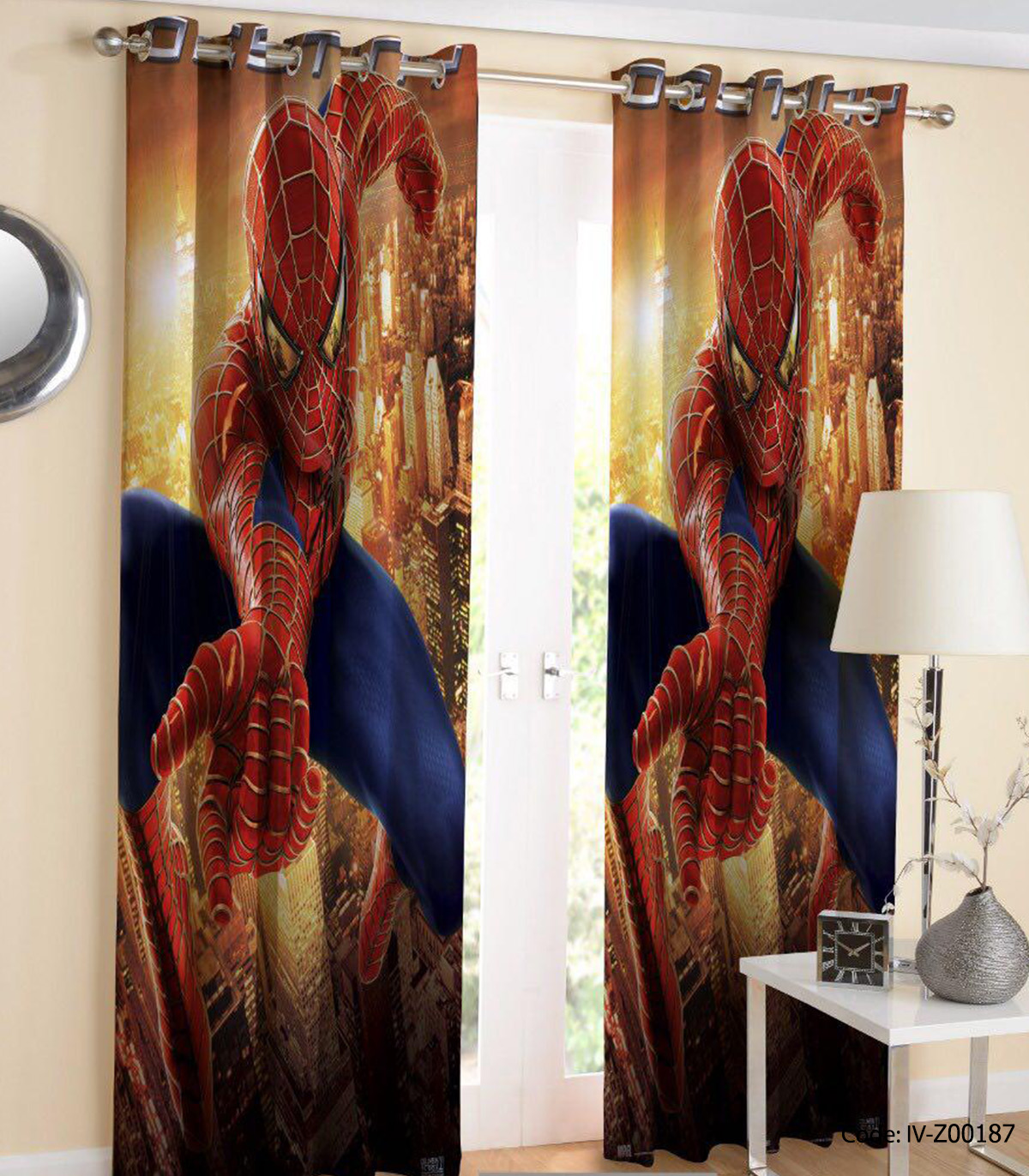 پرده پانچی پسرانه مدل مرد عنکبوتی