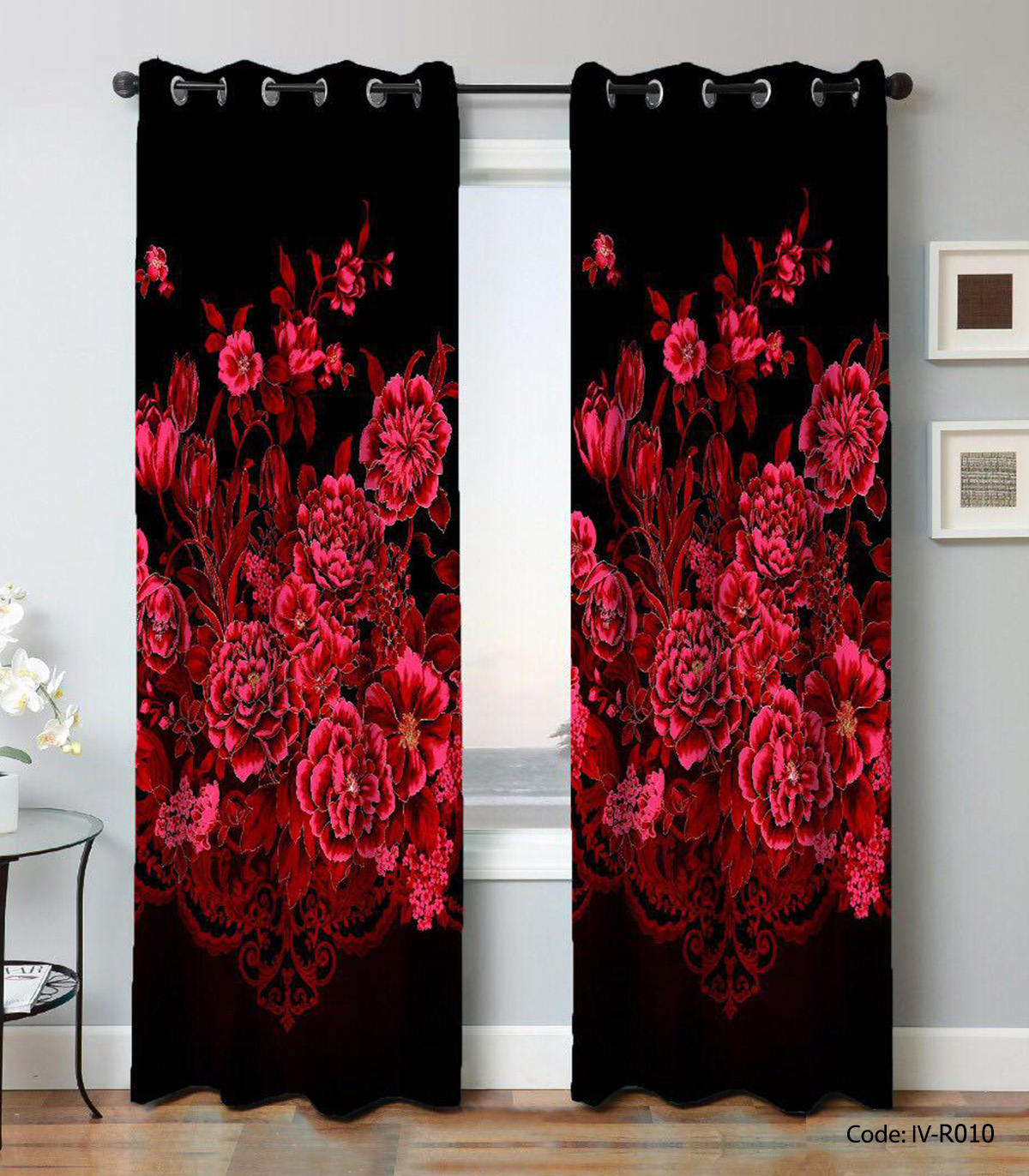 پرده پانچ اتاق پذیرایی مدل گل سرخ