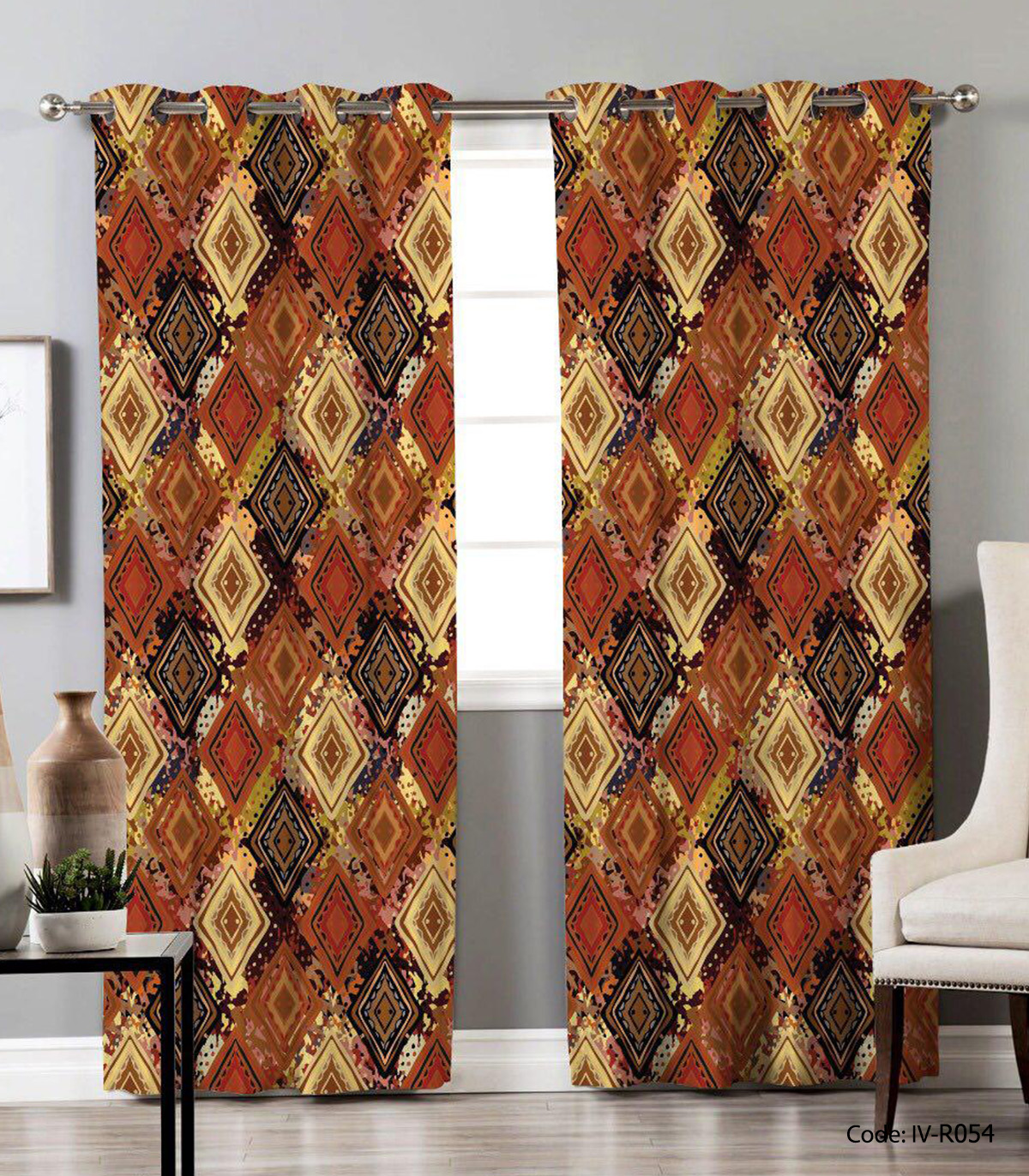 پرده پانچی 2 تکه اتاق پذیرایی مدل لوزی