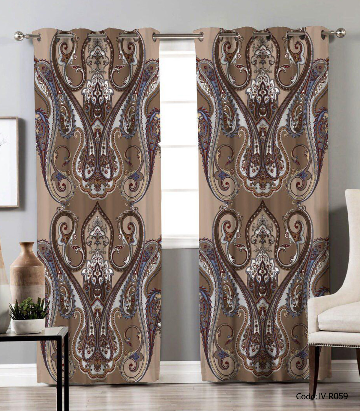 پرده پانچی اتاق پذیرایی دو تکه مدل لرستان