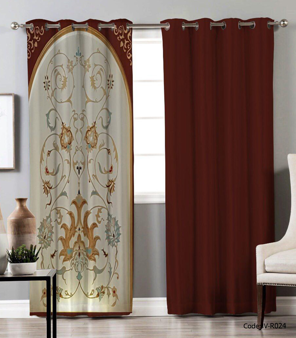 پرده پانچی دو تکه اتاق پذیرایی مدل مهستان