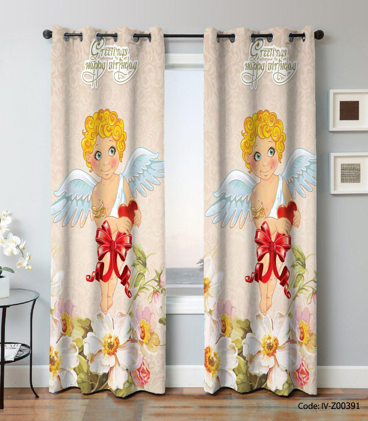 پرده پانچ اتاق کودک دو تکه مدل فرشته