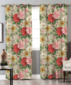 پرده پانچ اتاق خواب دو تکه مدل گلدار