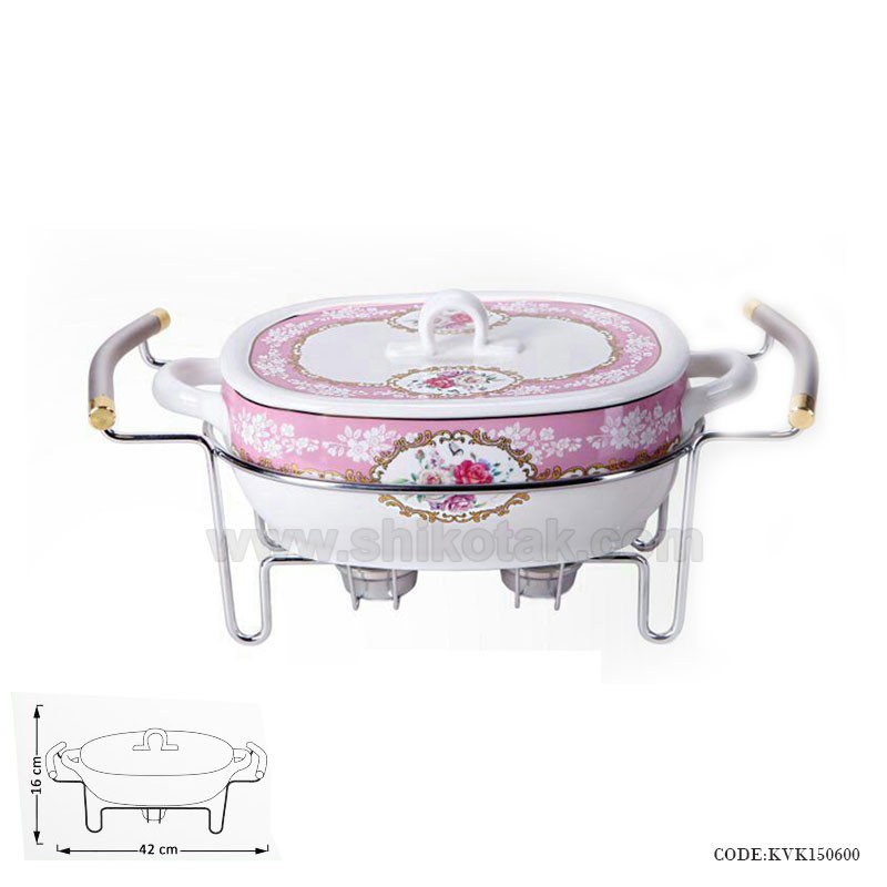 ظرف سوفله سرامیکی گل سرخی مستطیل بزرگ