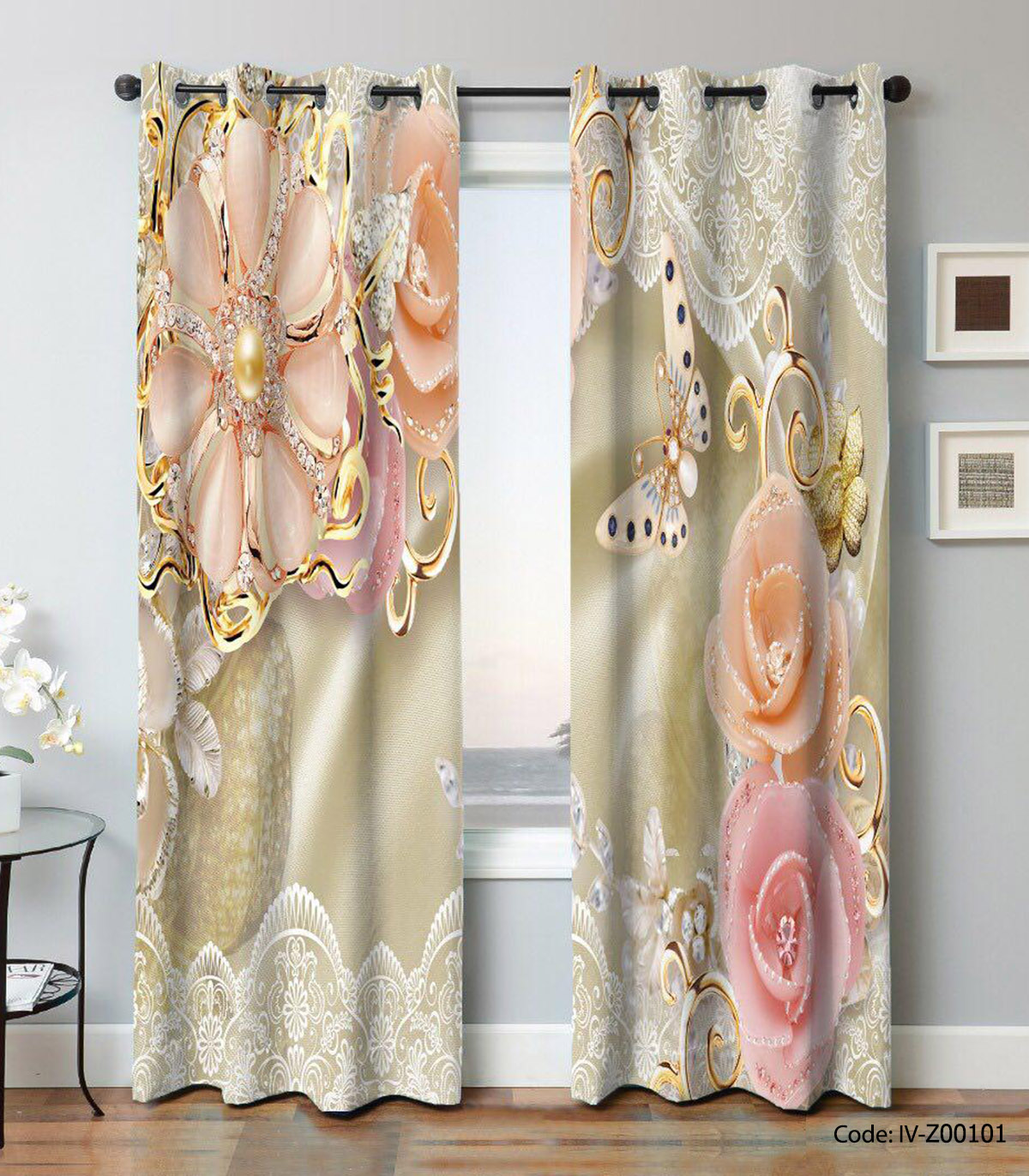 پرده پانچی دو تکه سالن پذیرایی مدل جواهر