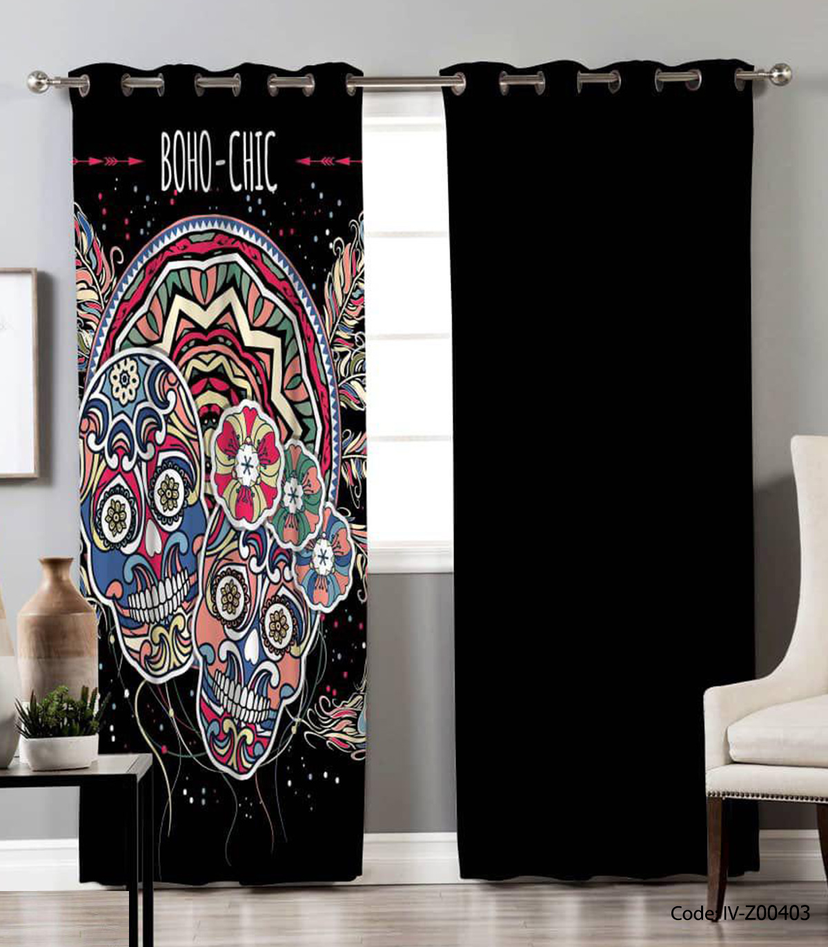 پرده پانچی اتاق خواب دو تکه مدل BOHO-CHIC