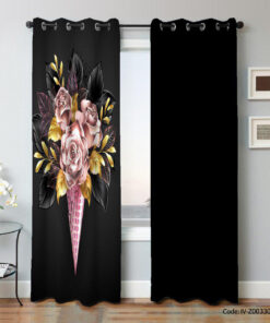 پرده پانچ اتاق خواب دو تکه مدل دسته گل