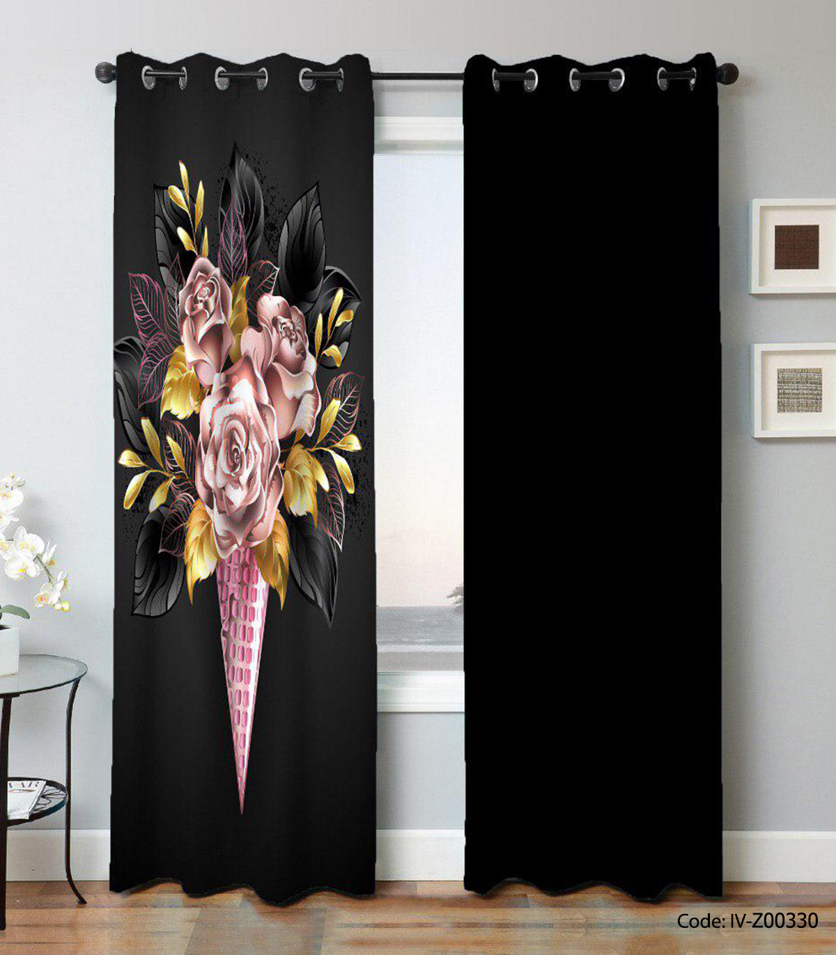 پرده پانچ اتاق خواب دو تکه مدل دسته گل