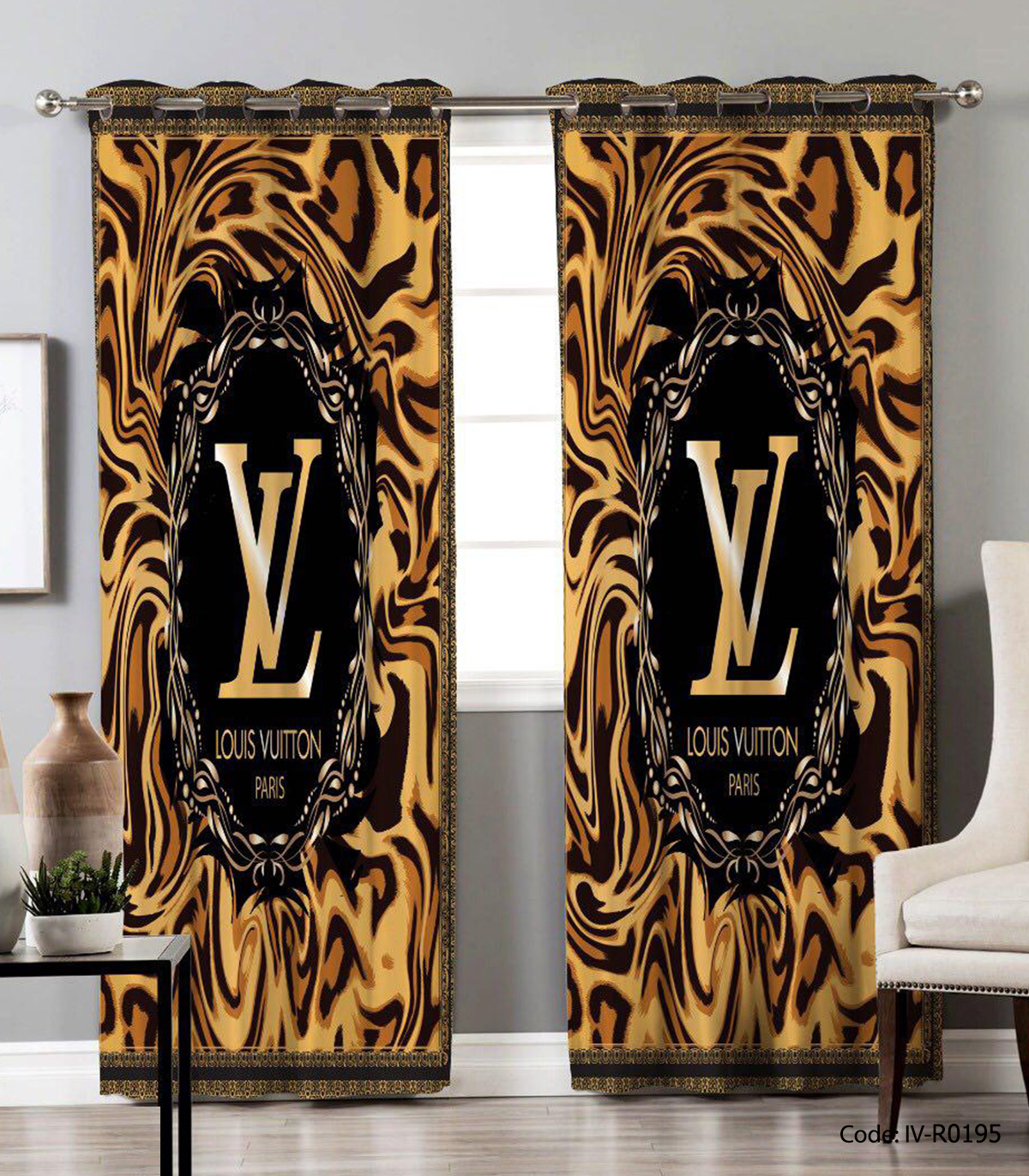 پرده پانچی اتاق خواب دو تکه مدل LV