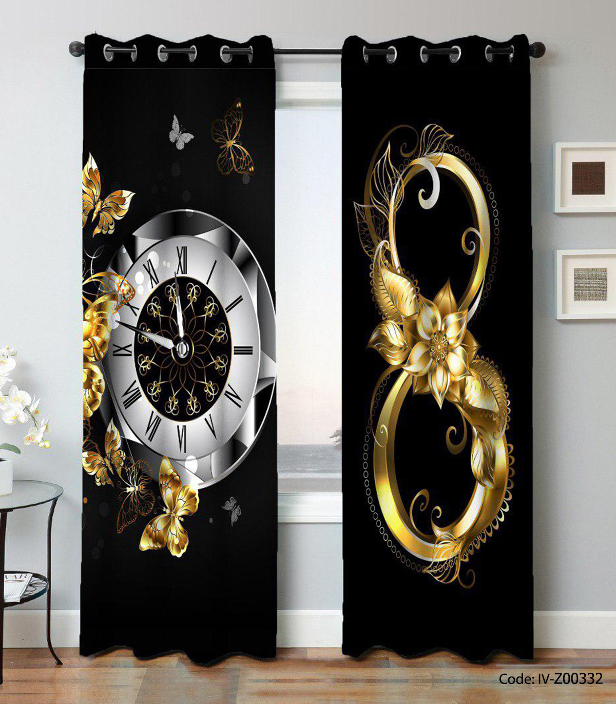 پرده پانچ مناسب اتاق پذیرایی مدل ساعت