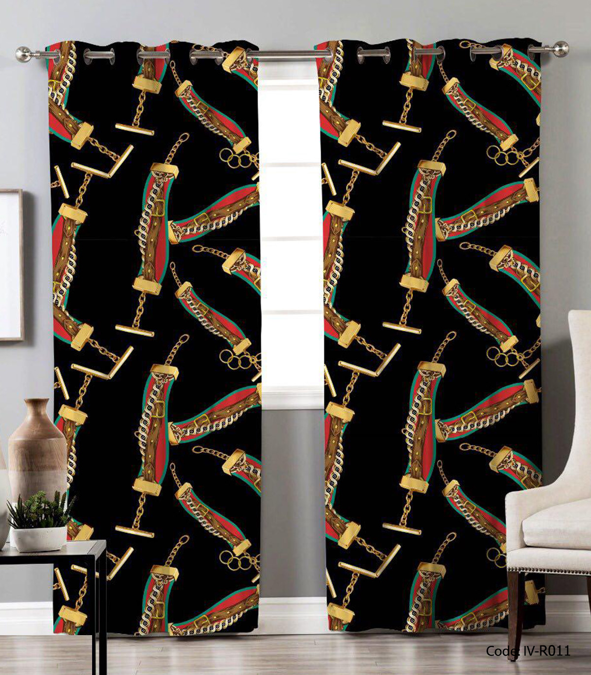 پرده پانچی سالن پذیرایی دو تکه مدل یوناکی