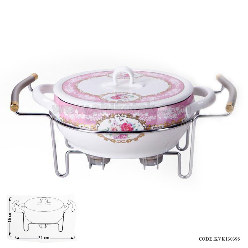 ظرف سوفله سرامیکی گل دار گرد بزرگ