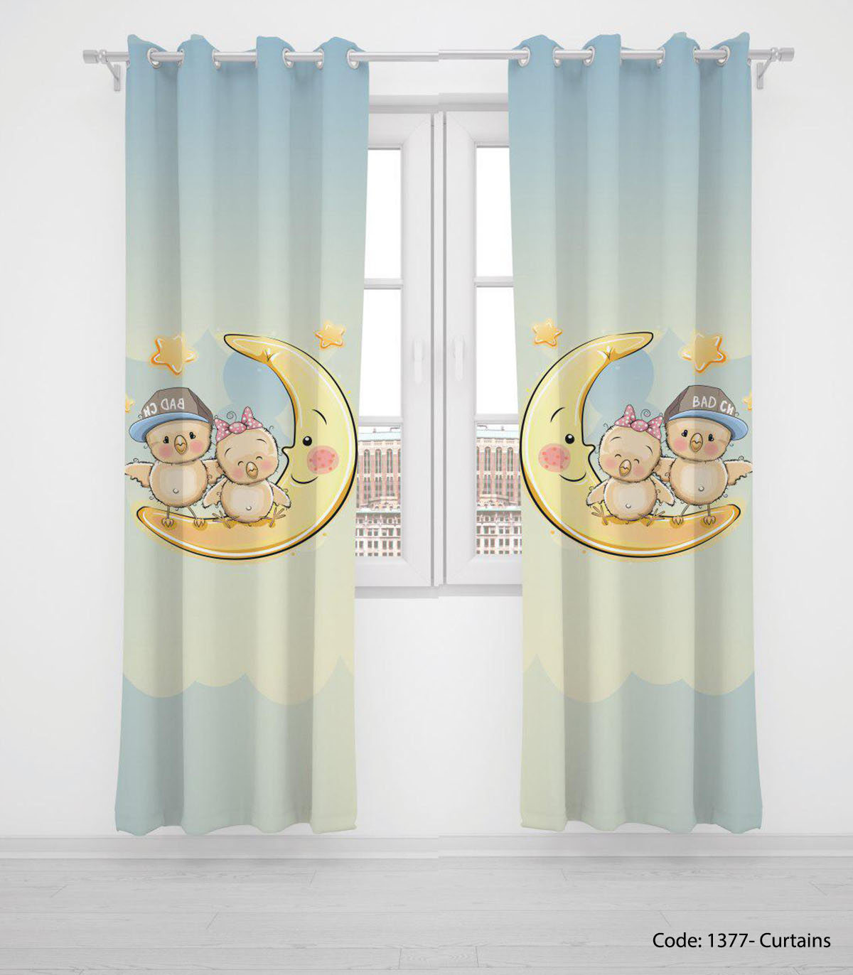 پرده پانچی دو تکه اتاق کودک دخترانه و پسرانه مدل BAD CHICKEN