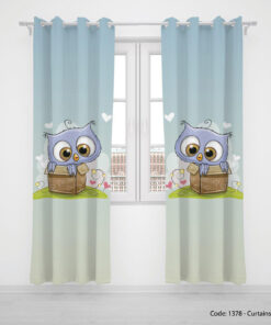 پرده پانچی دو تکه اتاق کودک مناسب سیسمونی مدل BLUE OWL