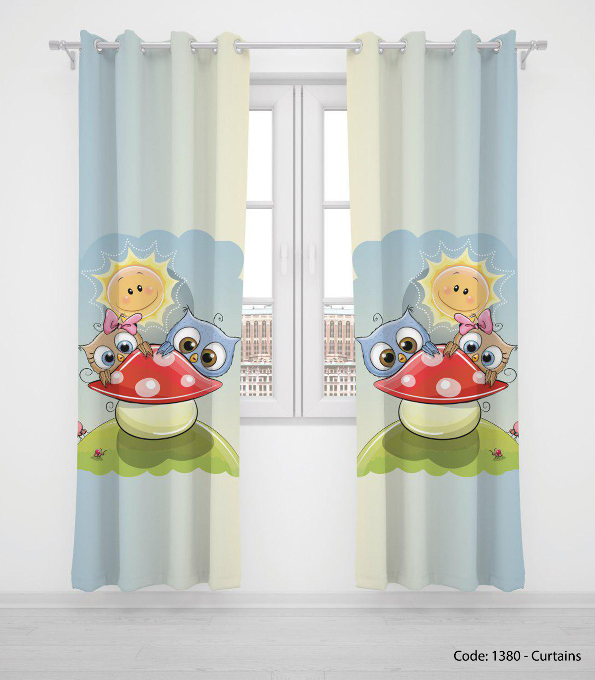 پرده پانچی دو تکه اتاق کودک مدل MUSHROOM