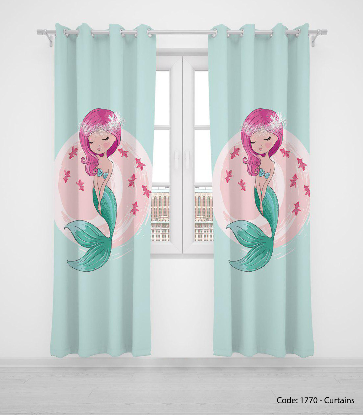 پرده پانچی دو تکه کودکانه مدل پری دریایی