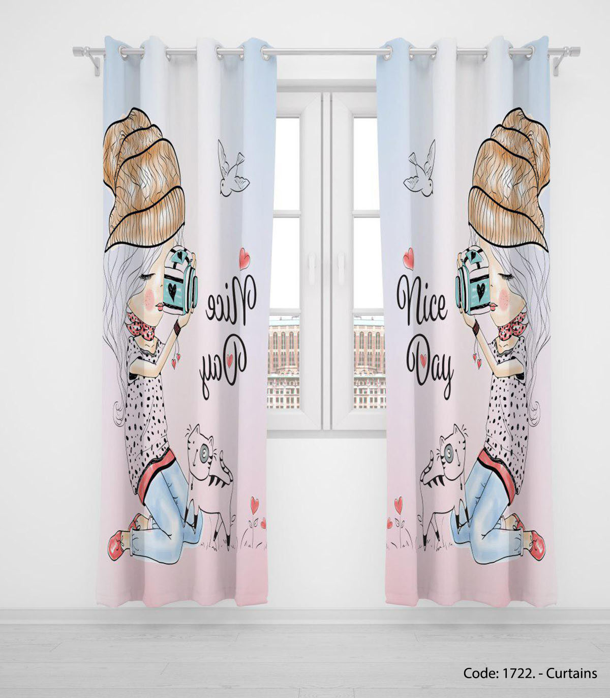 پرده پانچی اتاق کودک دخترانه مدل PHOTOGRAPHER