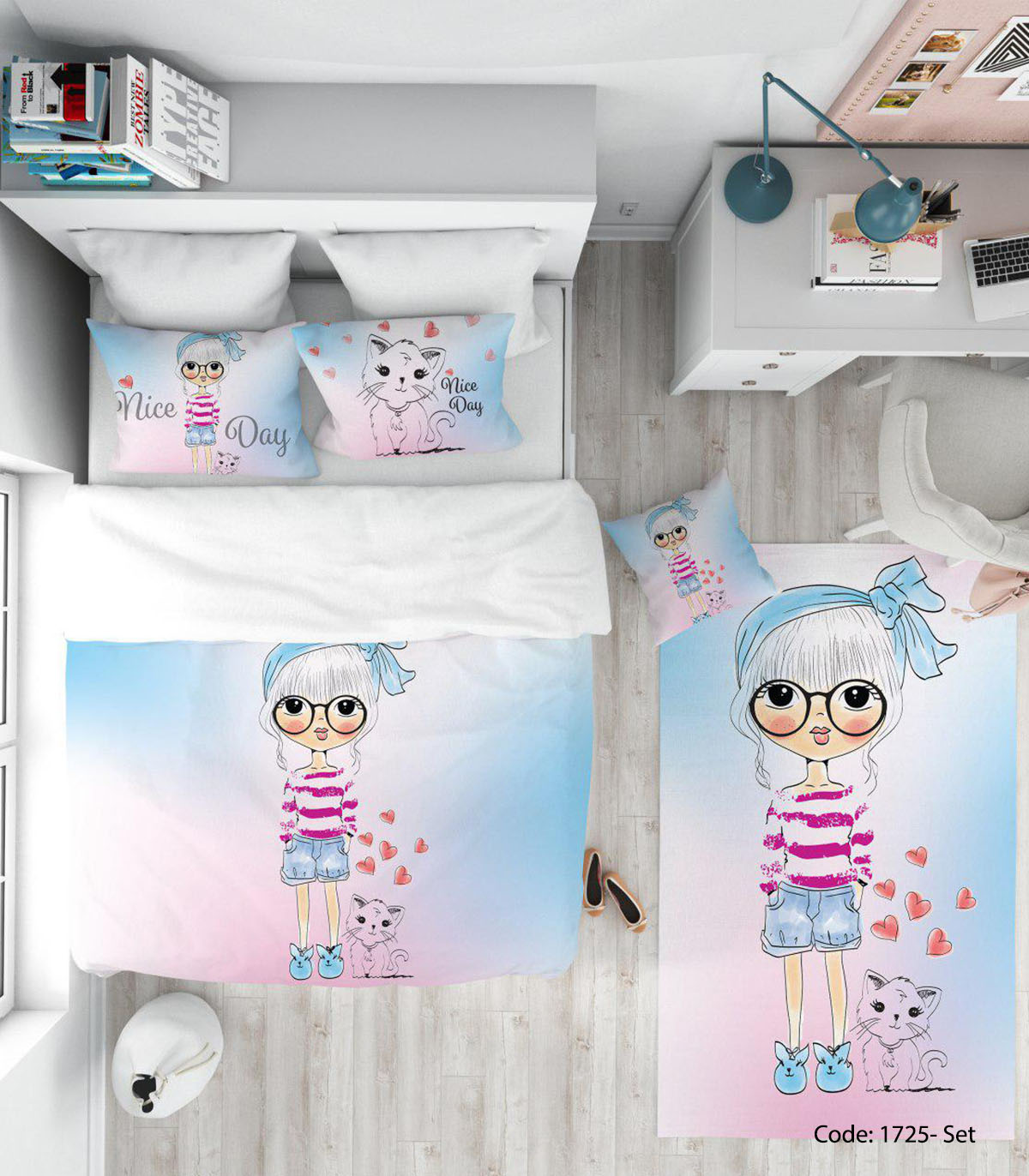 ست روتختی و ملحفه چاپی دخترانه مدل SARA