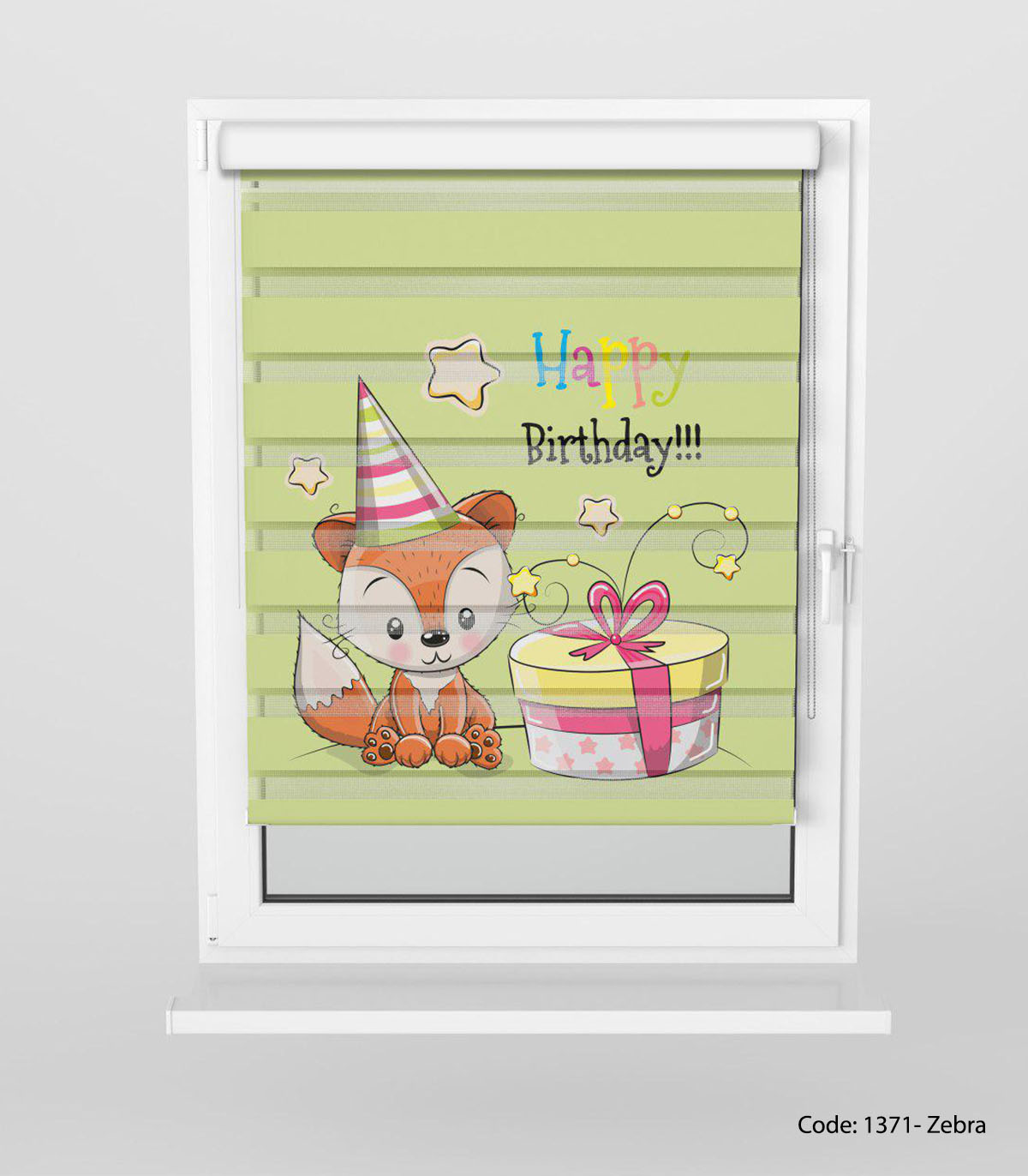 پرده زبرا سبز کودکانه مدل BIRTHDAY