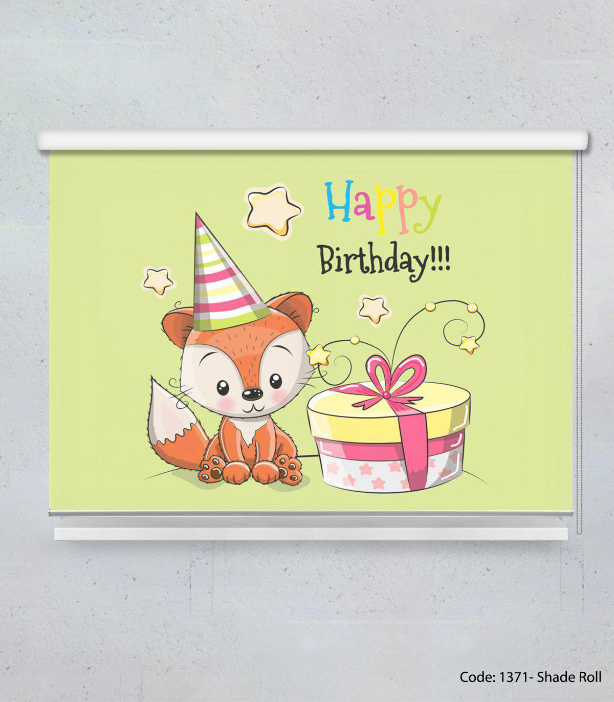 پرده شید رول سبز کودکانه مدل BIRTHDAY