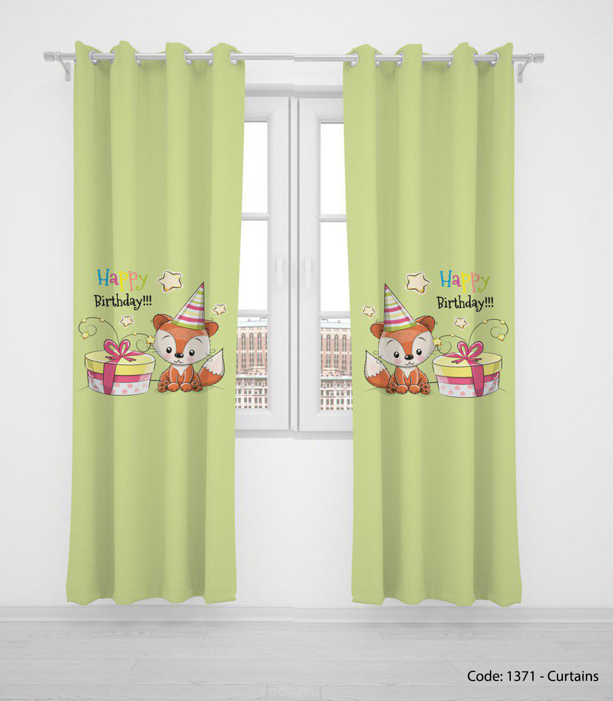 پرده پانچی سبز کودکانه مدل BIRTHDAY