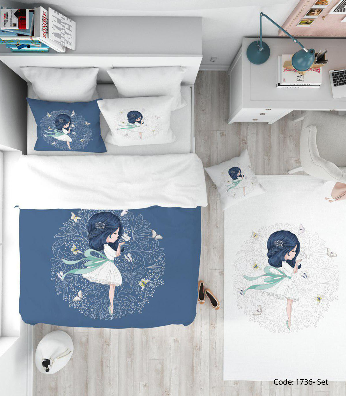 روتختی سرمه ای دخترانه مدل BLUE HAIR