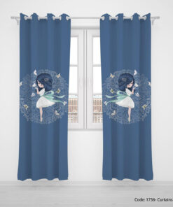 پرده پانچی سرمه ای دخترانه مدل BLUE HAIR