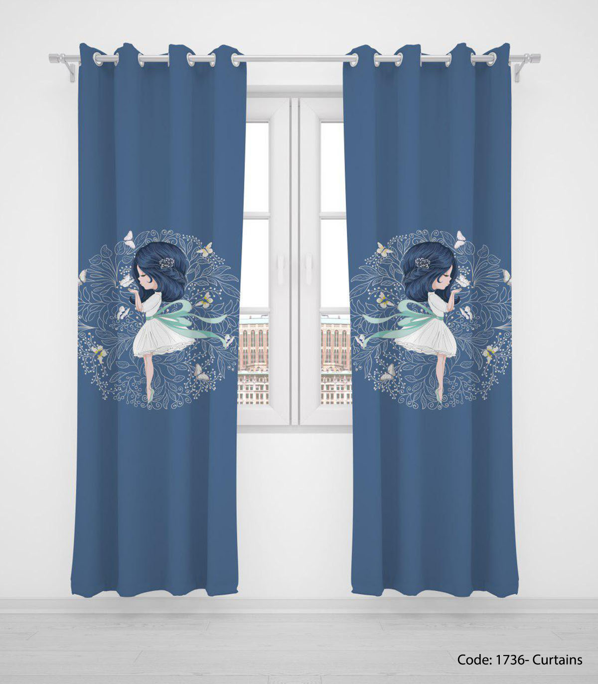 پرده پانچی سرمه ای دخترانه مدل BLUE HAIR