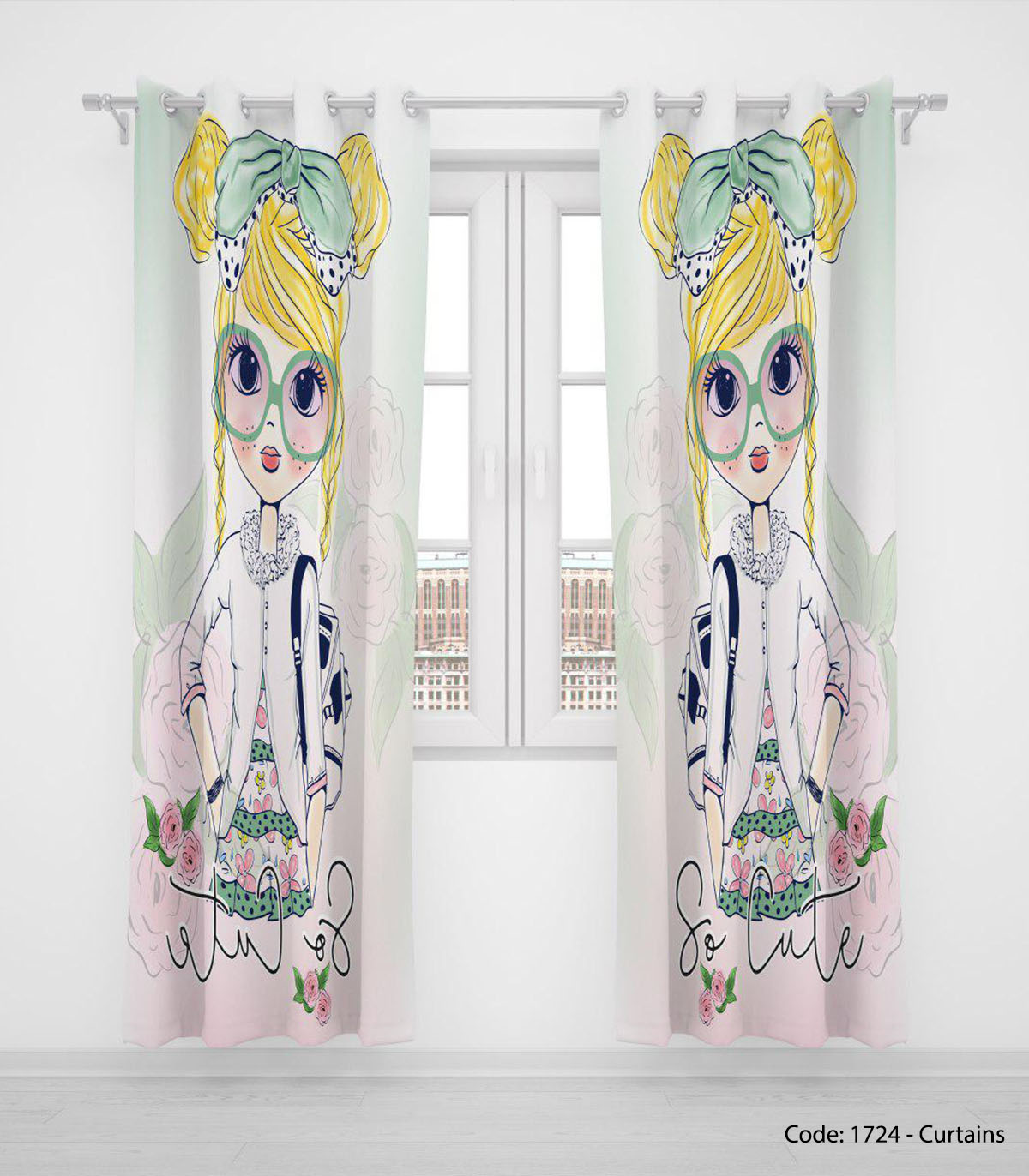 پرده پانچی دو تکه دخترانه مدل SO CUTE