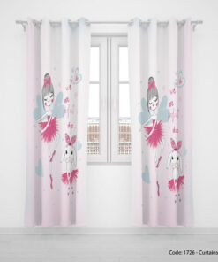 پرده دو تکه پانچی اتاق کودک دختر مدل RABBIT