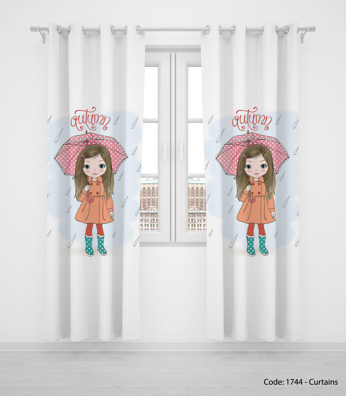 پرده پانچی دو تکه اتاق دخترانه مدل RAIN