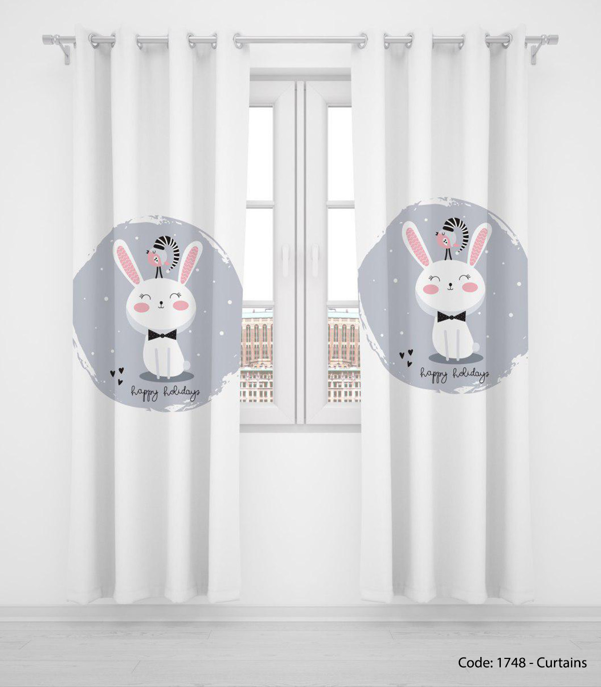 پرده پانچی دو تکه اتاق کودک دخترانه مدل HAPPY HOLIDAY