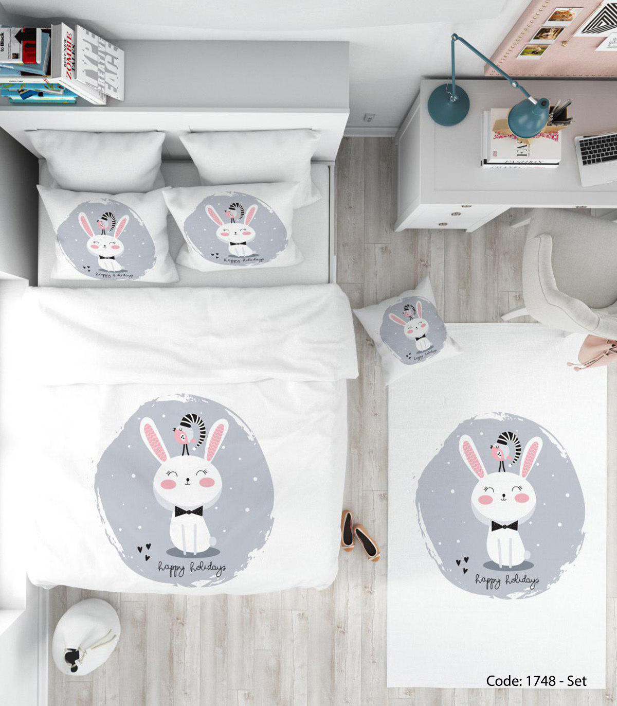 ست روتختی 4 تکه دخترانه مدل HAPPY HOLIDAY