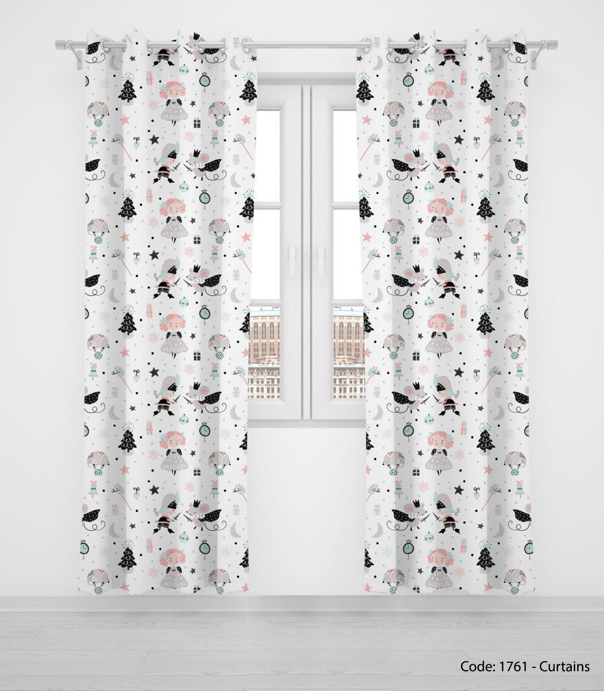 پرده دو تکه پانچی اتاق دخترانه مدل DOLLS