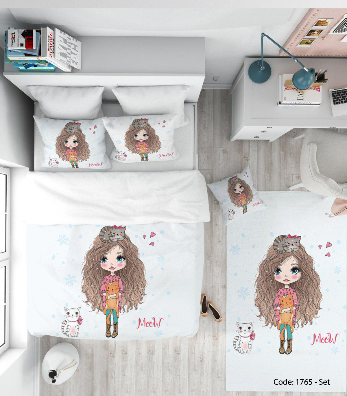 ست روتختی و ملحفه چاپی دخترانه مدل MEEW