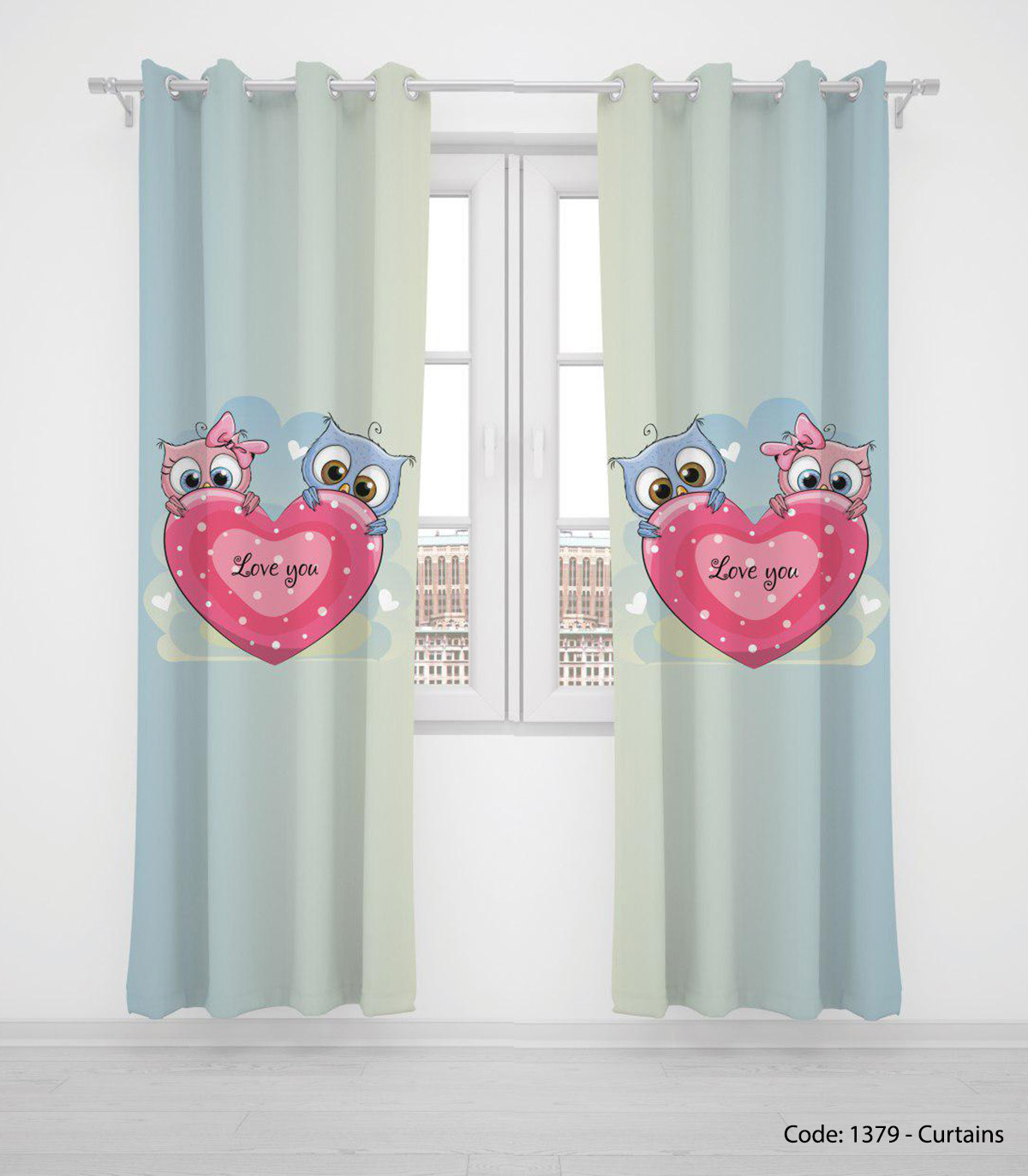 پرده پانچی قلبی دخترانه مدل LOVE YOU