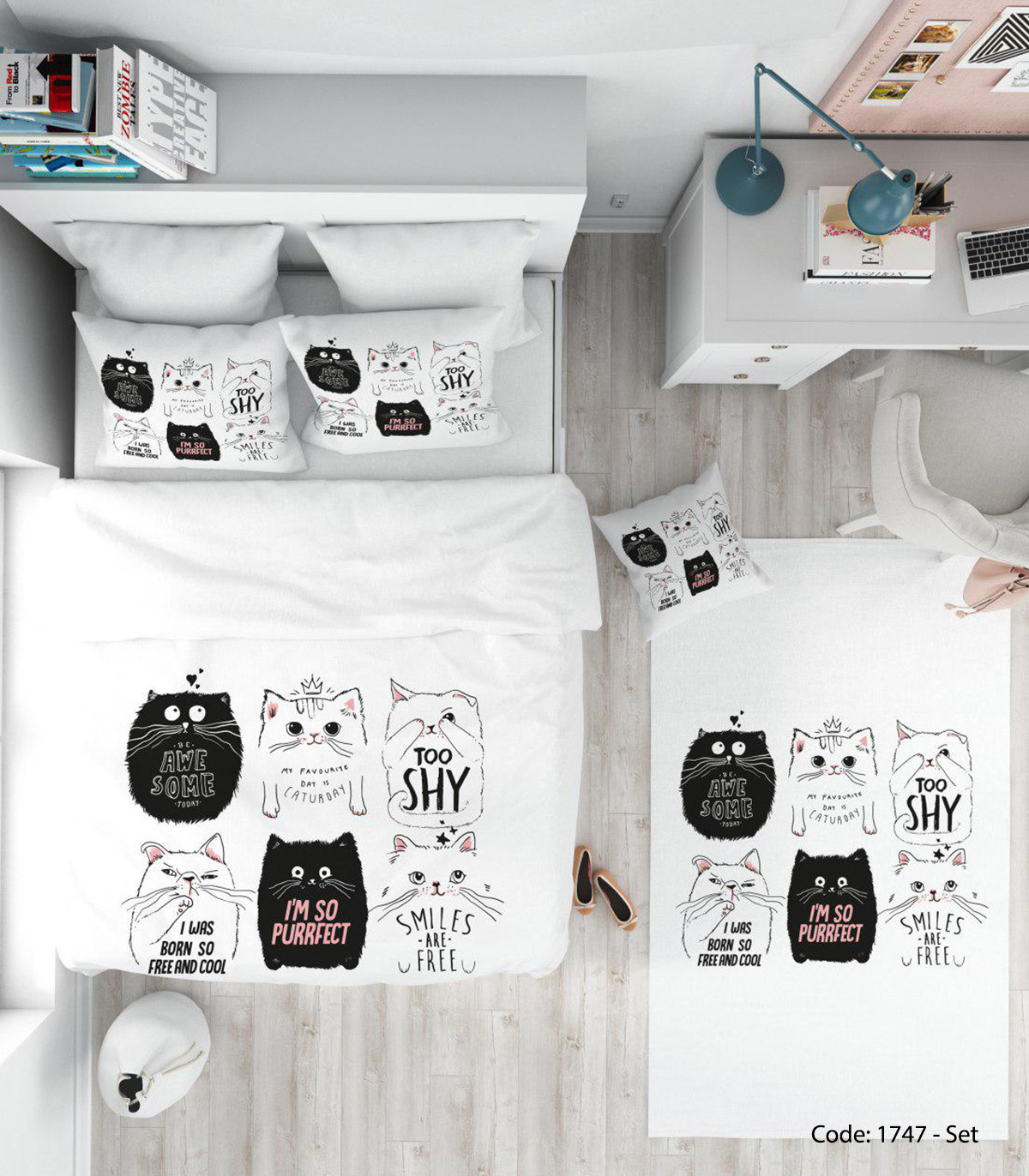 ست روتختی و ملحفه دخترانه حیوانات مدل CAT