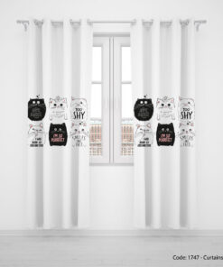 پرده پانچی دو تکه اتاق دخترانه حیوانات مدل CAT