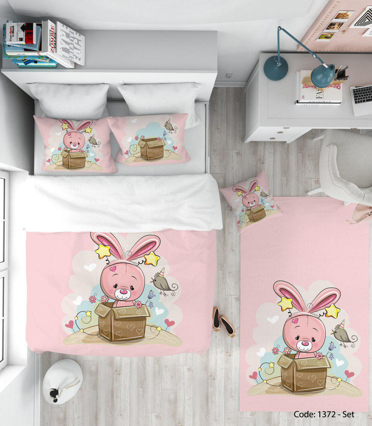 ست روتختی و ملحفه چاپی صورتی مدل خرگوش