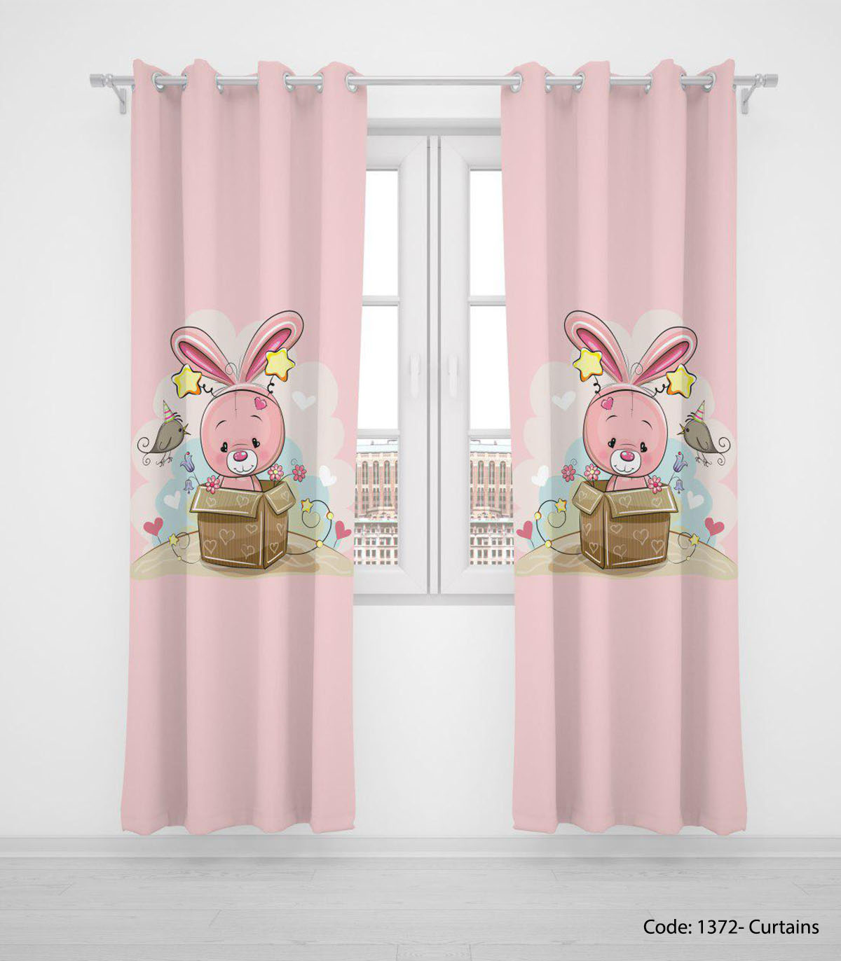 پرده پانچی صورتی مدل خرگوش